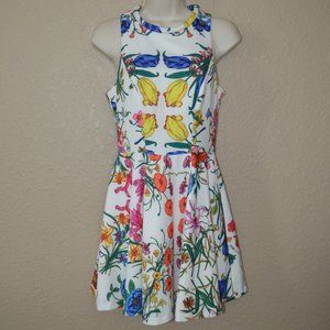 Sz S Minty Meets Munt White Floral Print Sleeveless Fit & flare Dress